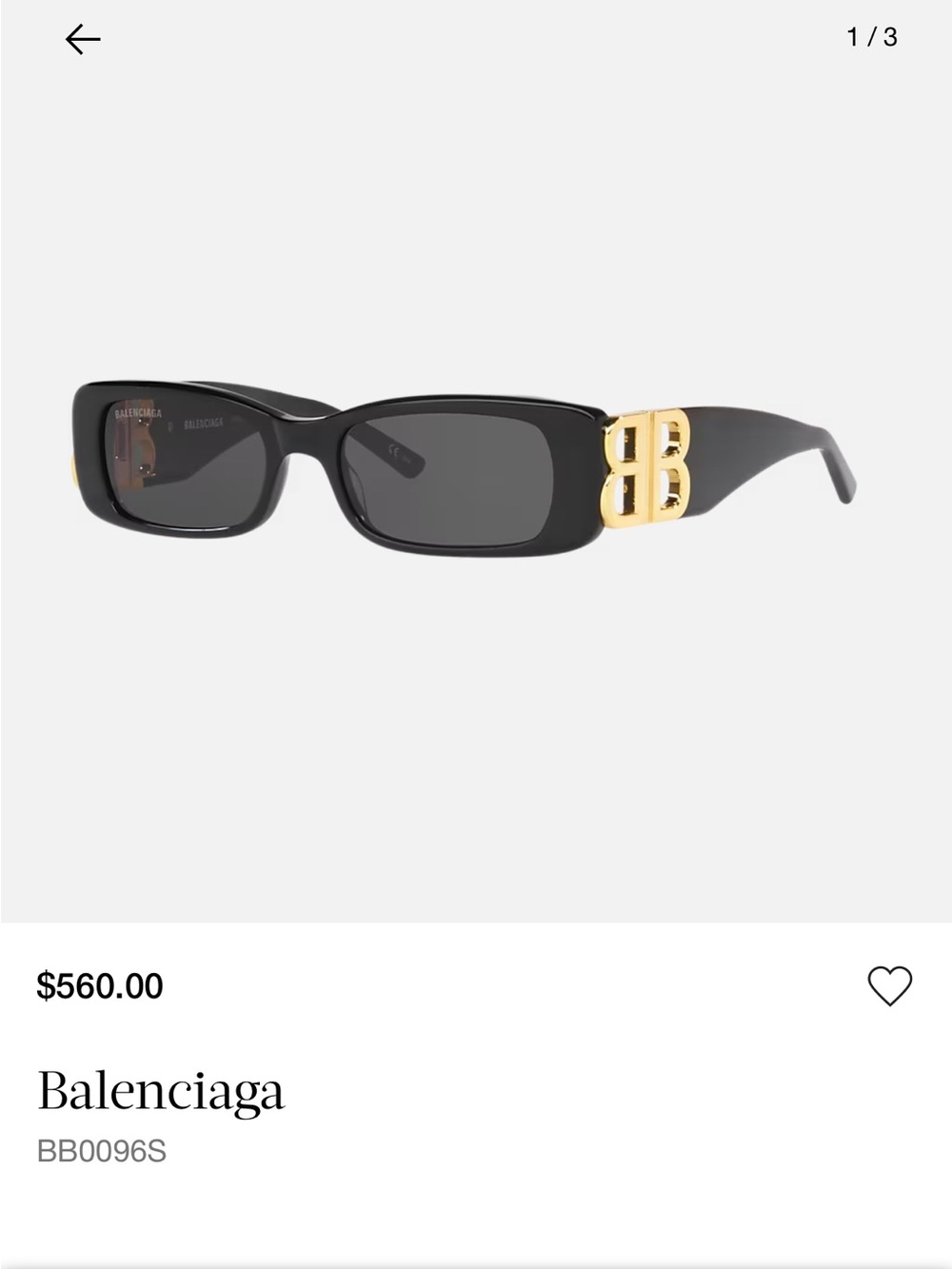 Balenciaga Black Sunglasses with Gold BB Emblem